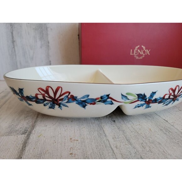Lenox winter‎ greetings divided oval Bowl Xmas decor - Picture 2 of 7